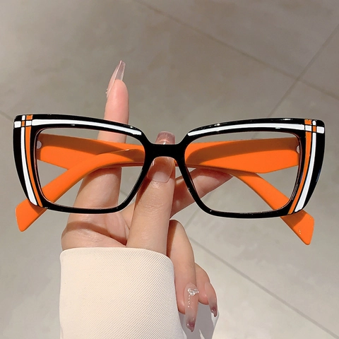 Occhiali Rettangolari Gatto Donna Montatura Anti Luce Blu Policarbonato Plastica Strisce Decorative Moda Lenti Trasparenti
