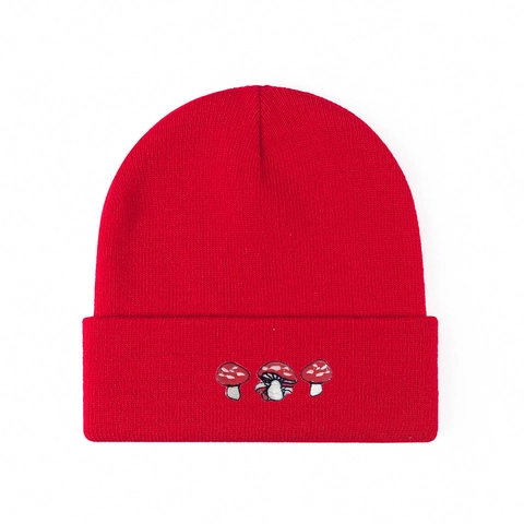 Pilz Stickerei Strickmütze Beanie Aufschlag Acryl Warm Winter Lässig Skull Cap Für Damen Herren