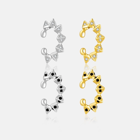 925 Sterling Silver Geometric Pyramid Ear Cuff Non-Pierced Earrings For Women High Sense Punk Style Inlaid Rhinestone Jewelry