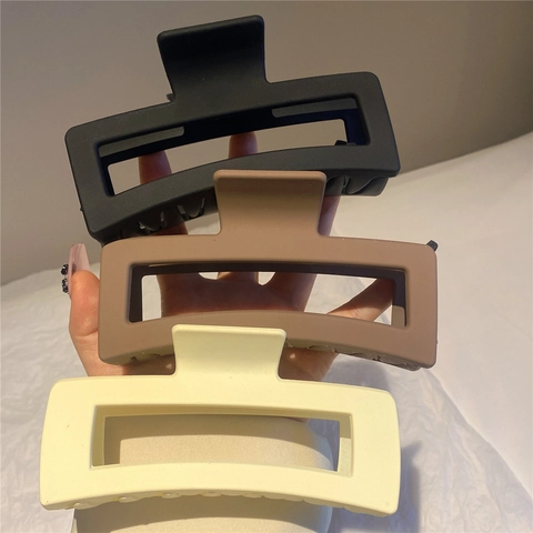 Large Hair Claw Clips Matte Resin Rectangular Cutout Strong Hold Minimalist Vintage Shark Clips For Thick Hair Women