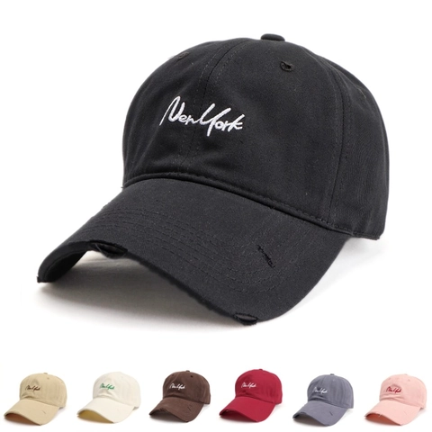 Retro Distressed Baseball Cap Embroidered New York Cotton Sun Protection Breathable Adjustable Hat For Men Women Casual