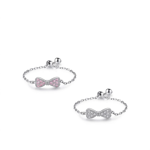 Verstelbare Ketting Ring Met Strik 925 Sterling Zilver Micro Pave Cubic Zirconia Zoete Mode-Sieraden Voor Vrouwen