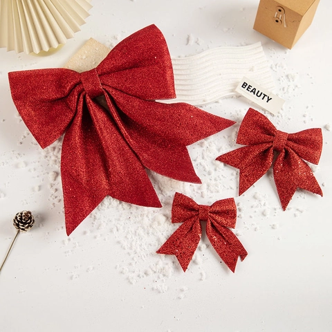 Christmas Glitter Bowknot Ornaments Shiny Sequin Hanging Holiday Decorations For Tree Party DIY Craft Elegant Home Decor