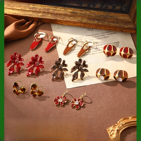 Pendientes De Botón De Flor Vintage Esmalte Cobre Chapado En Oro Con Poste De Plata Esterlina 925 Para Mujeres Estilo Retro