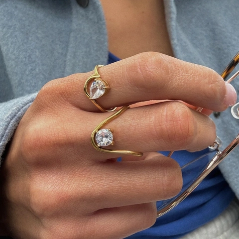 Wave Bypass Ring 316L Stainless Steel 18K Gold Plated Zircon Waterproof Color Retention French Minimalist Jewelry Women
