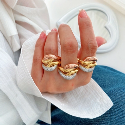 18K Gold Plated Copper Ring Micro Inlaid Rhinestone Irregular Open Adjustable Ring Minimalist Geometric Jewelry For Women