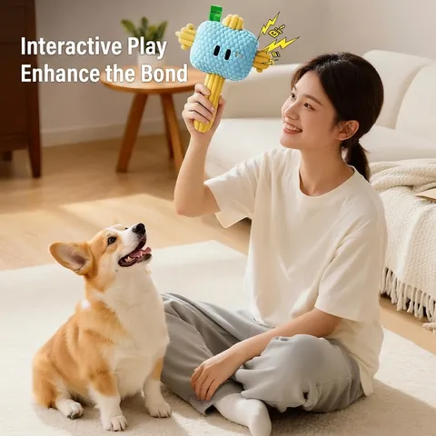 Squeaky Hammer Plush Dog Toy Bite Resistant Teeth Cleaning Soft Interactive Stuffed Pet Chew Toy