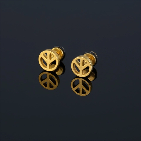 Minimalist Stainless Steel Peace Sign Stud Earrings For Women Men Geometric Round Hollow Barbell Ear Buckle Trendy Jewelry
