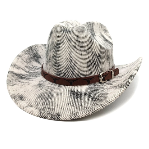 Cappello Da Cowboy Occidentale Donna Tesa Larga Poliestere Stampa Serpente Tie Dye Retro Jazz Fedora Con Fibbia