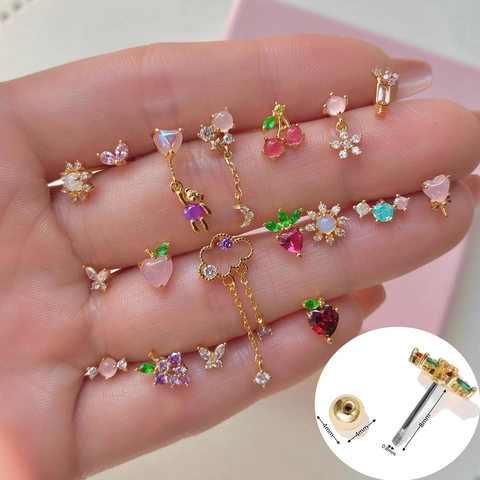 Boucles Oreilles Clous Zircon Colorés Avec Tige En Acier Inoxydable Bijoux De Piercing Fruit Fraise Raisin Pour Femmes