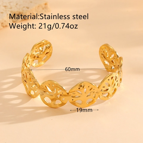 Stainless Steel Cuff Bracelet Gold Plated Hammered Texture Evil Eye Tree Of Life Retro Fashion Jewelry For Women