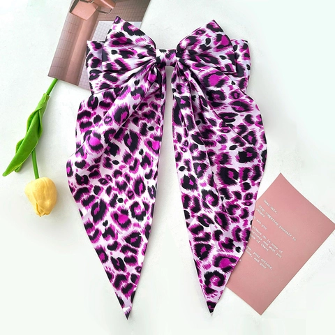 Große Haarschleife Mit Langen Streamern Satin Leopard Floral Print Federclip Elegante Handgefertigte Haar Accessoire Für Damen