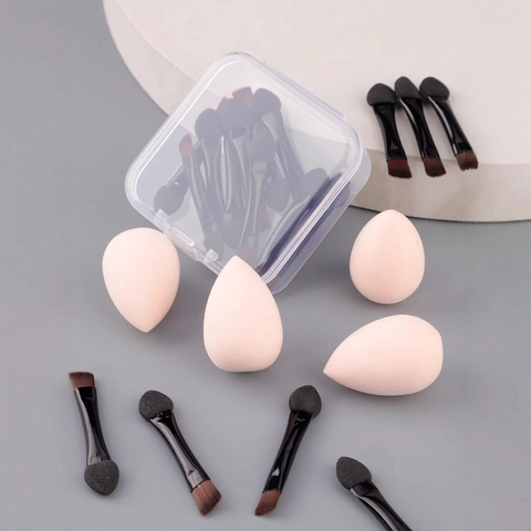 Dual Ended Eyeshadow Brushes And Beauty Blenders Synthetic Fiber Sponges Portable Makeup Tools With Storage Case