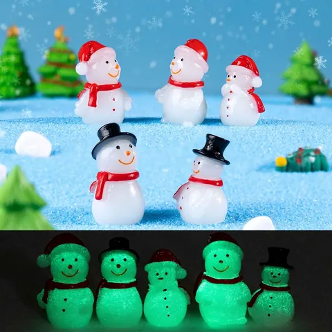 Schneemann-Figuren Leuchtendes Harz Im Dunkeln Leuchtend Weihnachten Mikro Landschaft Desktop Dekoration Süße Cartoon Ornaments