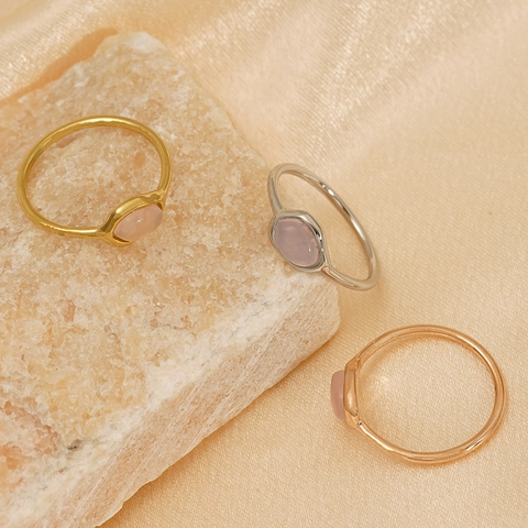 Bague Irrégulière en Acier Inoxydable pour Femme Quartz Rose Naturel Incrusté Plaqué Or PVD Bijoux de Bague Minimaliste à la Mode
