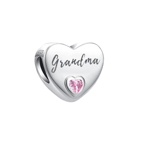 Heart Charm Bead 925 Sterling Silver Engraved Family Daughter Sister Dad Heart Cubic Zirconia DIY Bracelet Jewelry
