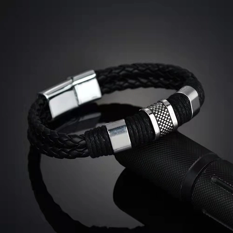 Bracelet En Cuir Tressé Pour Hommes Multicouche Fait Main Style Rétro Alliage Fermoir Magnétique Bijoux
