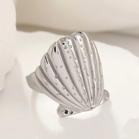 3D Wrinkled Stainless Steel Open Ring Minimalist Geometric Adjustable Shell Finger Ring Fashion Jewelry For Women Men