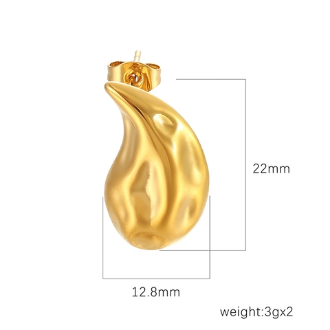 Orecchini A Lobo Goccia D'acqua Placcati Oro 18K Acciaio Inossidabile Texture Martellata Gioielli Geometrici Per Donne