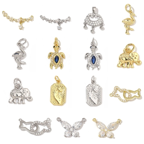 Ciondoli Farfalla Elefante Tartaruga Fenicottero Rame Zirconia Cubica Placcato Oro Argento Accessori Gioielli DIY Donne