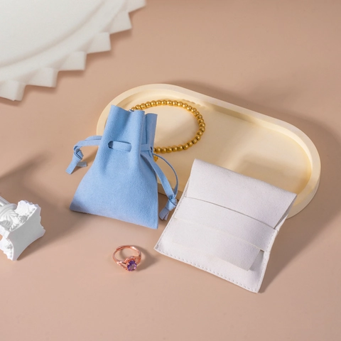 Microfiber Jewelry Pouch Snap Button Drawstring Storage Bag For Earrings Rings Necklace Accessory Soft Velvet Envelope