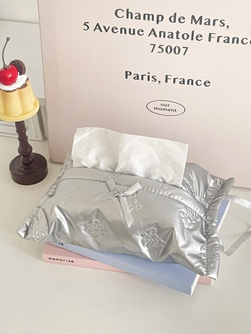 Copertura Per Scatola Di Fazzoletti In Pelle PU Lucida Trapuntata Con Fiocco Appesa Portatile Impermeabile Per Auto Casa Scrivania Stile Ins