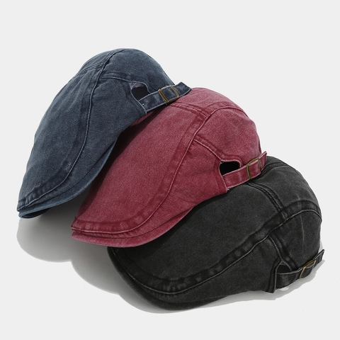 Vintage Gewassen Katoen Ivy Cap Verstelbare Metalen Gesp Distressed Platte Hoed Voor Mannen Vrouwen Casual Retro Newsboy Stijl