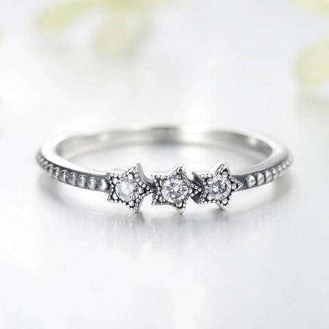 Anello Stella Argento Sterling 925 Fascia Perlata Minimalista Gioielli Stella In Zircone Impilabili Per Donna
