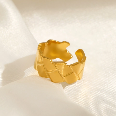 Quilted Geometric Open Adjustable Ring 18K Gold Plated Stainless Steel Minimalist Elegant Jewelry For Women
