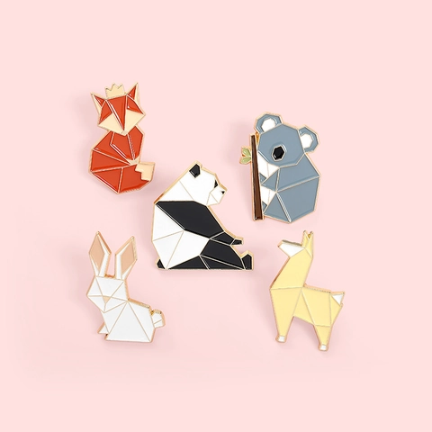 Origami Geometric Animal Alloy Enamel Brooches Fox Panda Rabbit Koala Alpaca Badges Pins For Clothing Decoration Accessories
