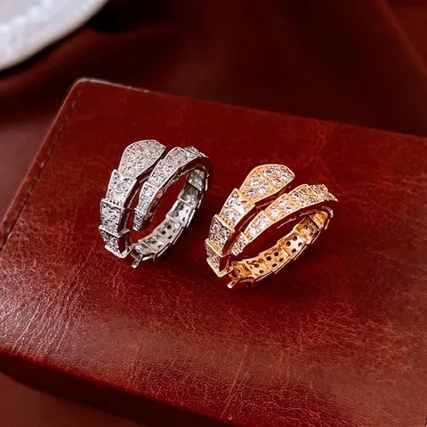 Schlangenform Offener Ring Kupfer Zirkon Mikropave Gewickelt Tier Motiv Luxus Schmuck Für Damen Verstellbar