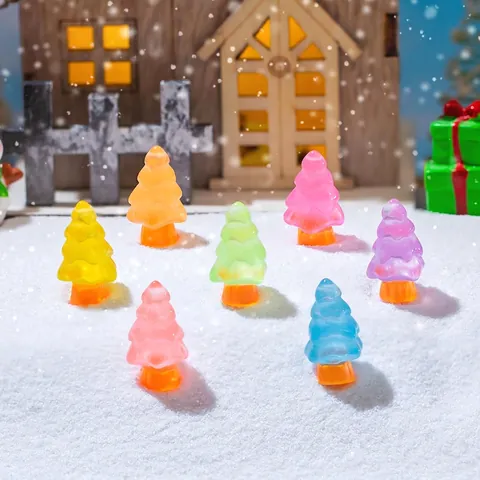 Miniature Christmas Tree Figurine Luminous Glow In The Dark Resin Colorful Micro Landscape Desktop Decoration Ornaments