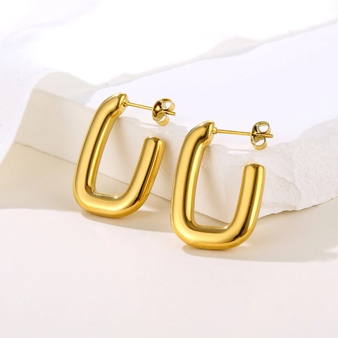 Orecchini a Cerchio a Forma di U in Acciaio Inossidabile Minimalista per Donna Moda Geometrica Orecchini a Bottone Gioielli