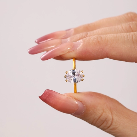 Edelstahl Ring Luxus Ovaler Zirkonia Minimalistischer Mode INS Stil Hochzeitsschmuck Für Frauen