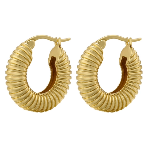 Orecchini A Cerchio Tondi Geometrici Ottone Placcato Oro Testurizzati Con Righe Orizzontali Moda Minimalista Per Donne