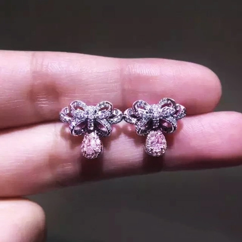 Strik Hangoorbellen Koperen Basis Met Roze Waterdruppel Zirkoon Zoete Elegante Stijl Dames Sieraden