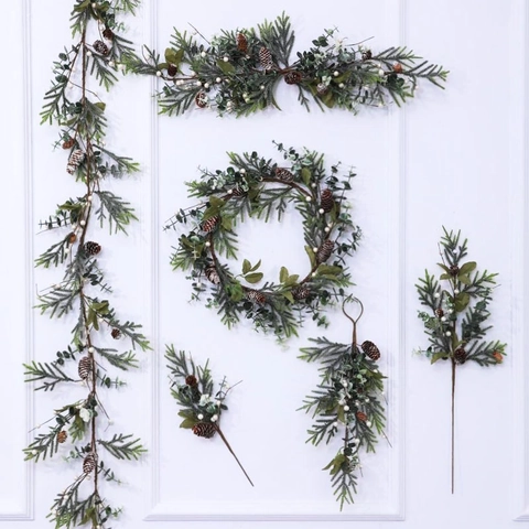 Artificial Christmas Wreath Garland With Pine Cones White Berries Eucalyptus Leaves Pine Needles Holiday Wall Door Decor