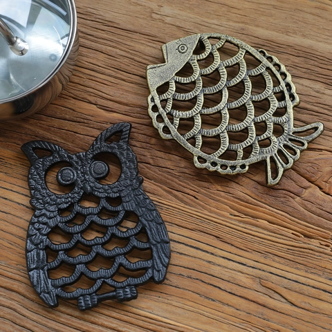 Dessous De Plat En Fonte Isolé Thermiquement Hibou Poisson Forme D'Ananas Protecteur De Table Décoratif Rétro