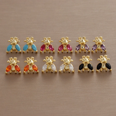 Biene Stecker Ohrringe Vergoldetes Kupfer Mit 925 Sterling Silber Ohrstecker Bunter Zirkon Minimalistisch Kreativ Für Damen