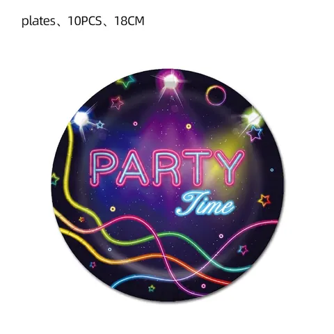 Stoviglie Per Feste Neon Luminose Include Piatti Di Carta Bicchieri Tovaglioli Tovaglia Banner Posate In Plastica Viola