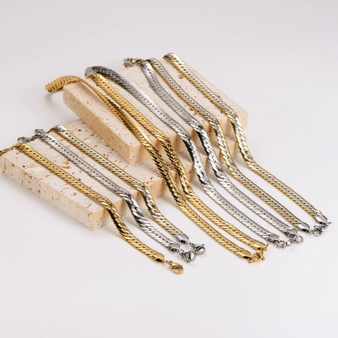 Flat Cuban Chain Necklace And Bracelet 304 Stainless Steel Polished Blade Snake Chain Fashion Unisex Simple Jewelry