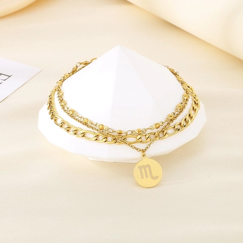 Mehrlagiges Fußkettchen Edelstahl Rundes Sternzeichen Sternbild Anhänger Figaro Perlenkette Strand Mode Schmuck Für Damen