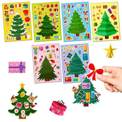 Pegatinas DIY De Árbol De Navidad Decorativas Juego De Rompecabezas De Fiesta Patrón De Dibujos Animados Material PP Impermeable
