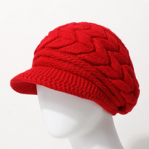 Gorro De Punto Con Visera Para Mujer Invierno Cálido Grueso Gorra De Punto Color Sólido Accesorio De Moda Exterior