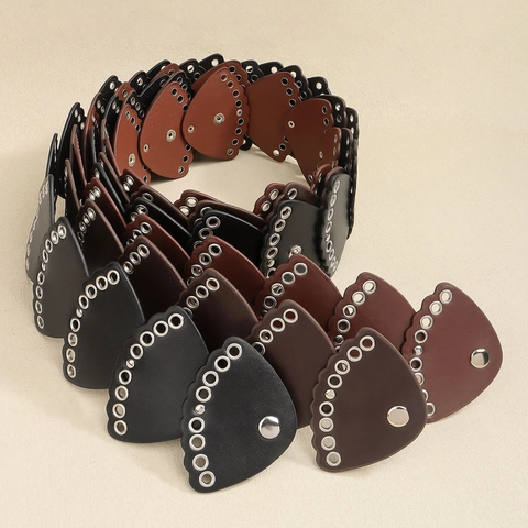 Cintura Corsetto da Donna Occidentale Patchwork a Ventaglio Esagerato Cintura Larga Con Occhielli in Metallo Pelle PU Cintura Moda Decorativa