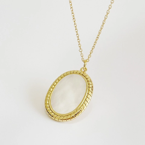 Collar Con Colgante Ovalado De Plata De Ley 925 Y Nácar Bañado En Oro Joyas Elegantes Vintage Para Mujer