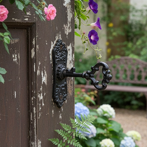 Cast Iron Door Handle Retro Key Shape Cabinet Pull European Relief Decorative Hardware For Garden Villa