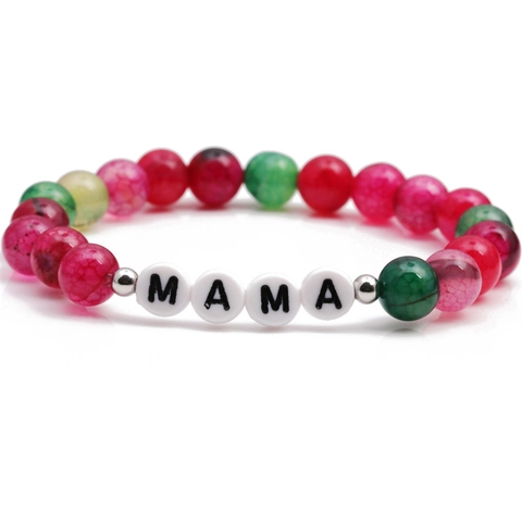 Braccialetto Di Perline In Cristallo Crackle Colorato Con Perline Di Lettere Bianche Messaggio MOM MAMA Regalo Gioielli