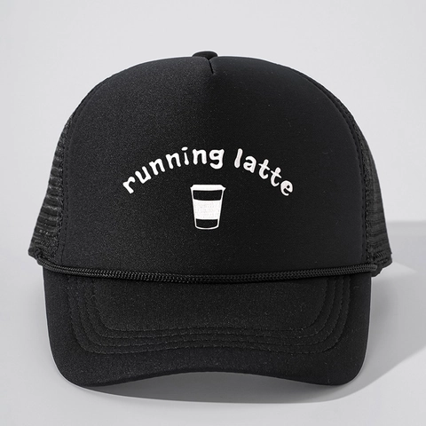 Trucker Hat Mesh Cap Bestickt Running Latte Kaffeetasse Polyester Schwamm Atmungsaktiv Outdoor Sport Verstellbar Gebogener Schirm