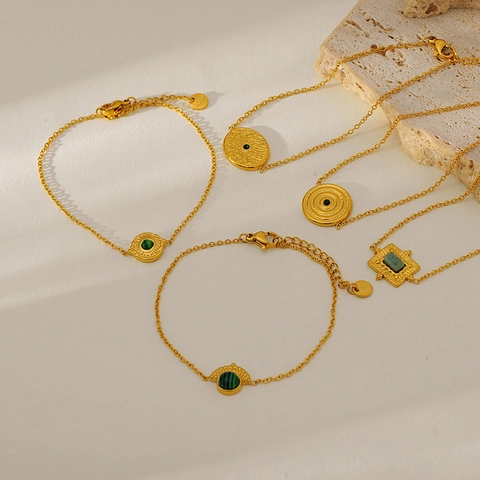 Bracciale con Pendente in Pietra Naturale in Acciaio Inossidabile Vintage Francese per Donna Gioielli Eleganti